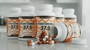Phentermine 37.5 mg bottles with spilled capsules